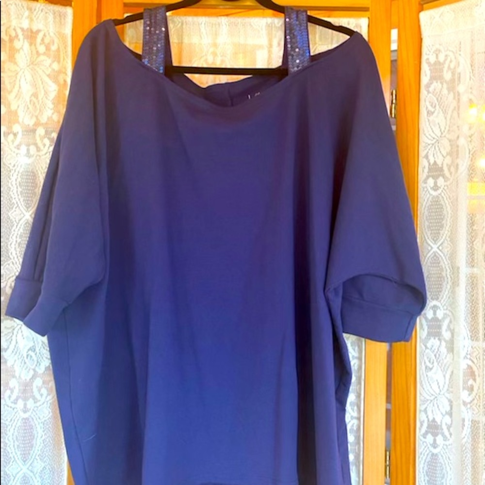 Open Shoulder Sequin Trim Top